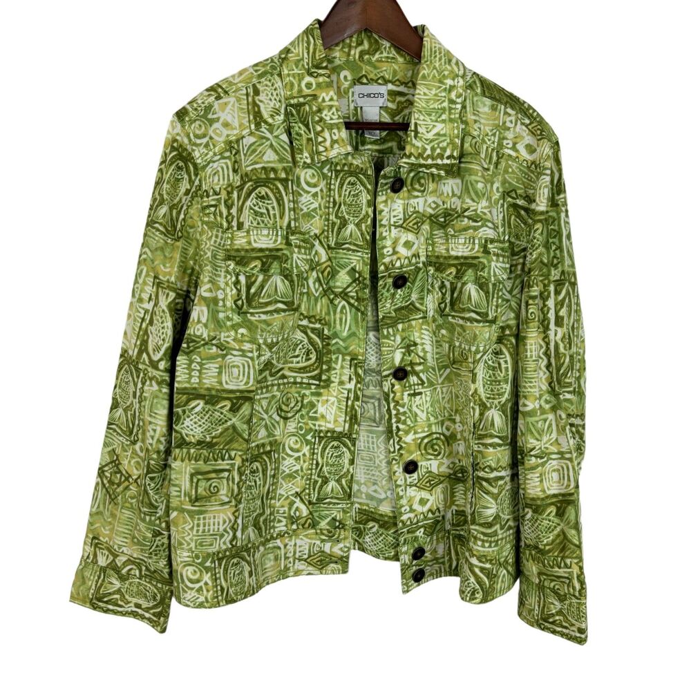 Chico's Green Gone Fishing Magaly Lightweight Jacket Women’s XL Size 3